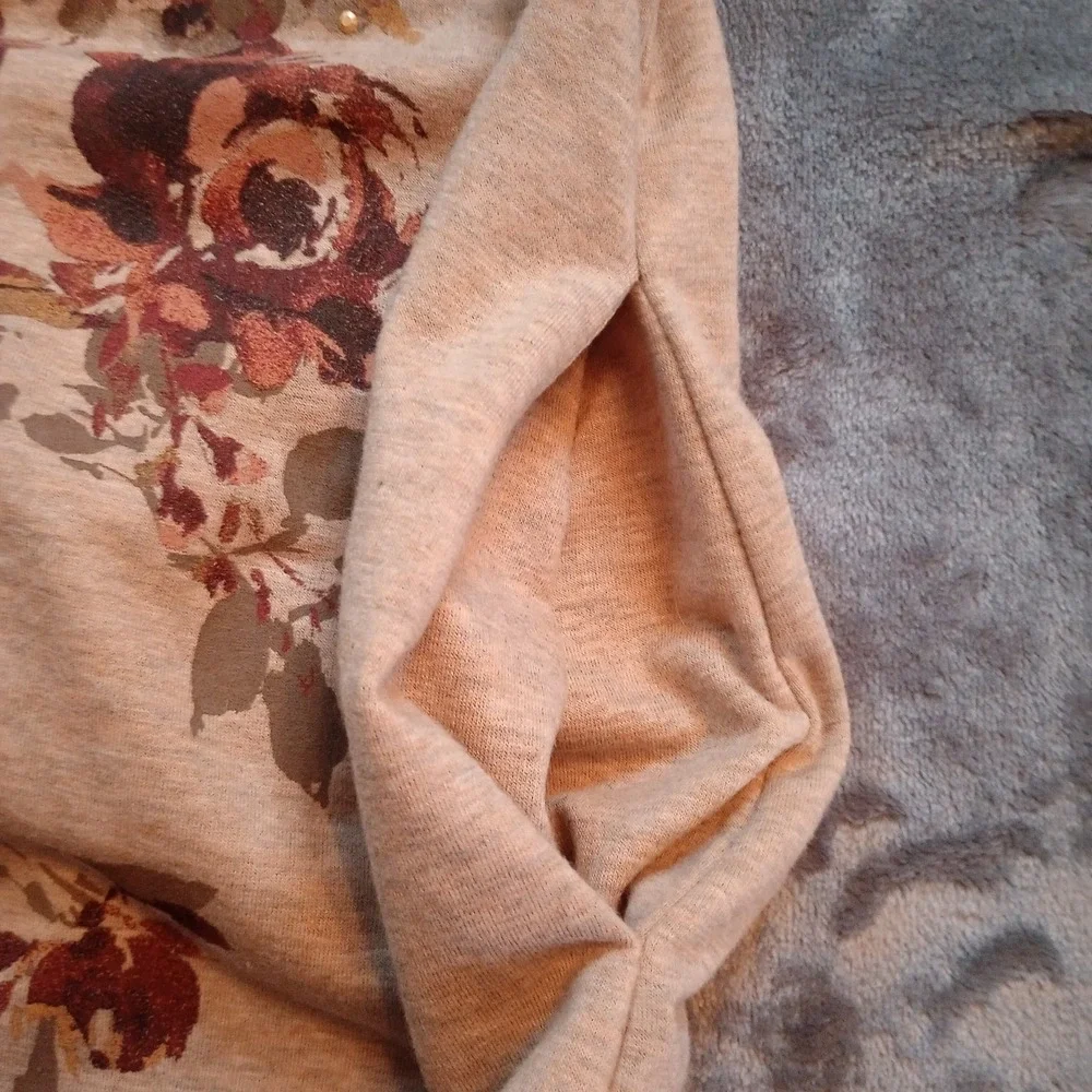 Susan Graver Weekend Jacket Coat Oatmeal French Terry Embellished Printed Size L